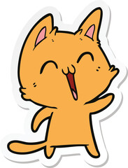 sticker of a happy cartoon cat meowing