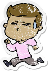 distressed sticker of a cartoon man sweating