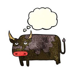 cartoon cow with thought bubble