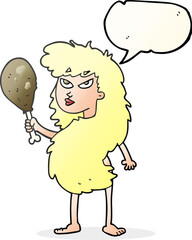 speech bubble cartoon cavewoman with meat