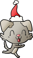 laughing gradient cartoon of a dog wearing santa hat