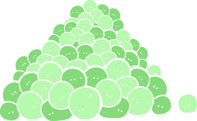 flat color illustration of a cartoon peas in pod - obrazy, fototapety, plakaty