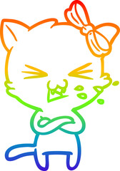 Fototapeta premium rainbow gradient line drawing cartoon cat