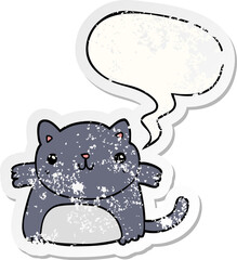 cartoon cat and speech bubble distressed sticker