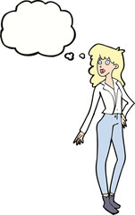 cartoon pretty woman  with thought bubble