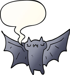 cute cartoon halloween bat and speech bubble in smooth gradient style