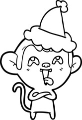 crazy line drawing of a monkey wearing santa hat