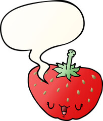 cartoon strawberry and speech bubble in smooth gradient style