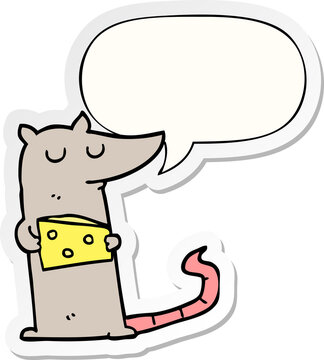 cartoon mouse and cheese and speech bubble sticker
