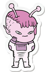 sticker of a cute cartoon alien girl