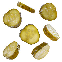pickled cucumber slices flying isolated png