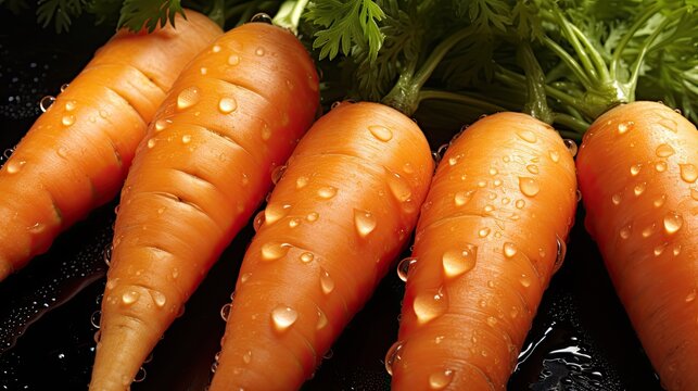 Close up of ripe carrots with water drops