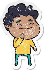 distressed sticker of a cartoon friendly man