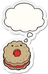 cartoon biscuit and thought bubble as a printed sticker