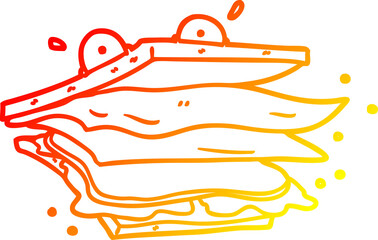 warm gradient line drawing sandwich cartoon character