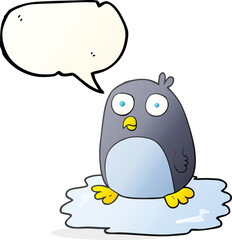 speech bubble cartoon penguin on ice