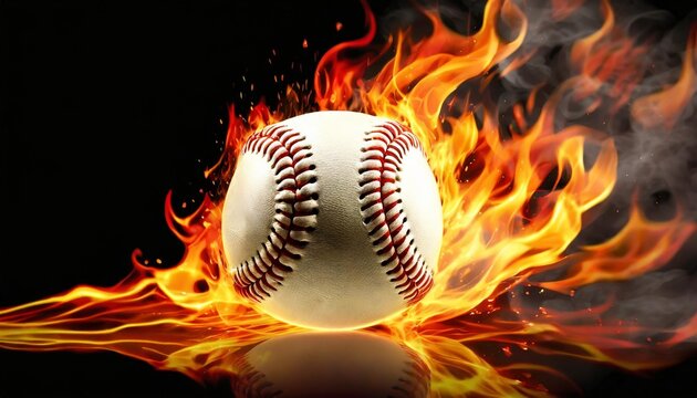 baseball on fire on black background
