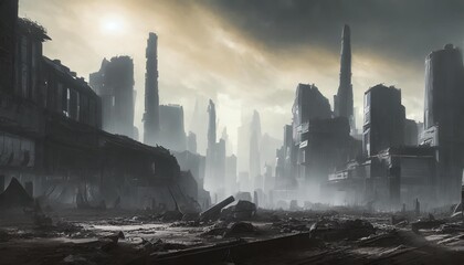 soncept of war and destroyed city fantastic background