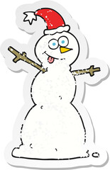 retro distressed sticker of a cartoon snowman