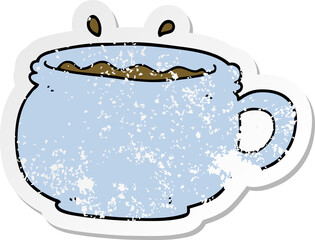 distressed sticker of a cartoon hot cup of coffee