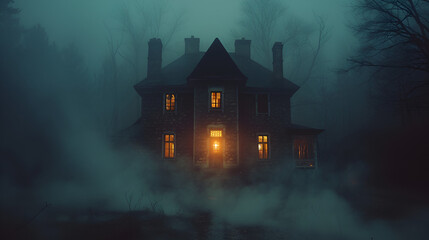 Fototapeta na wymiar Spooky Haunted House in a Chilling Atmosphere, Eerie Abandoned Mansion Generative Ai