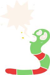Naklejka premium cartoon frightened worm and speech bubble in retro style