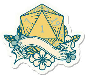 natural one d20 dice roll sticker