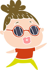 Obraz premium flat color style cartoon dancing woman wearing sunglasses