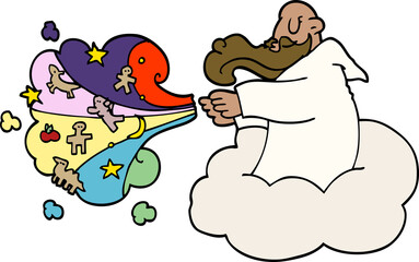 cartoon doodle god creating universe