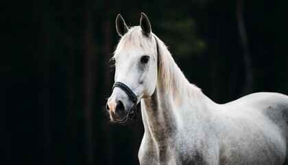 beautiful gray horse on a black background