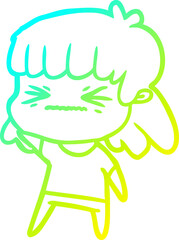 cold gradient line drawing cartoon woman