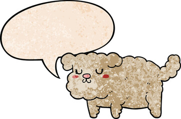 cartoon dog and speech bubble in retro texture style