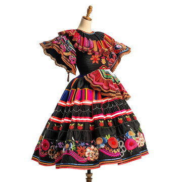 Peruvian pollera displayed on mannequin, transparent background, isolated image, generative AI