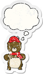 cute cartoon bear and thought bubble as a distressed worn sticker