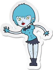 sticker of a cartoon vampire girl welcoming