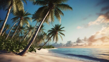 Fototapeta na wymiar tropical palm trees on the caribbean beach and blue sky background
