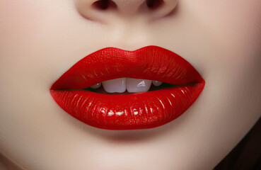 Obraz premium Woman Lips Closeup, Red Lipstick Makeup, Beautiful Mouth Make-Up, Model Girl Lip, Lips Macro