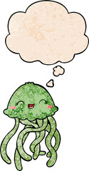 cute cartoon jellyfish and thought bubble in grunge texture pattern style