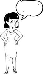 speech bubble cartoon woman with hands on hips