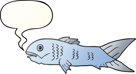 cartoon fish and speech bubble in smooth gradient style