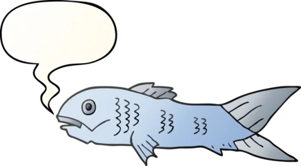 Draagtas cartoon fish and speech bubble in smooth gradient style © lineartestpilot