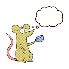 thought bubble cartoon mouse with coffee cup