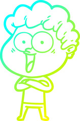 cold gradient line drawing cartoon happy man
