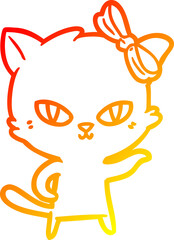 warm gradient line drawing cute cartoon cat