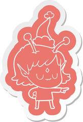 cartoon  sticker of a alien girl wearing santa hat