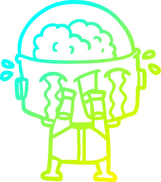 recommend clip art: cold gradient line drawing cartoon crying robot