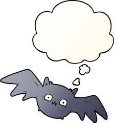 cartoon halloween bat and thought bubble in smooth gradient style