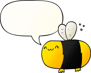 cute cartoon bee and speech bubble in smooth gradient style