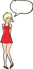 cartoon pretty woman in dress with speech bubble