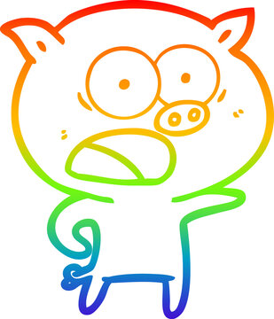 recommend clip art: rainbow gradient line drawing cartoon pig shouting